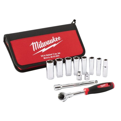 Milwaukee ⅜″ racsnis dugókulcs készlet 12 db