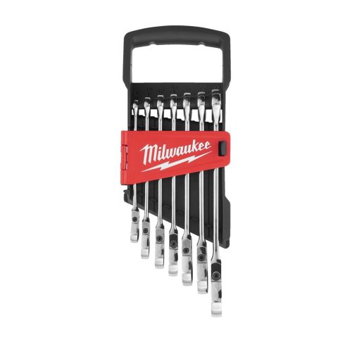 Milwaukee MAX BITE™ csuklós fejű racsnis csillag-villáskulcs 7 db