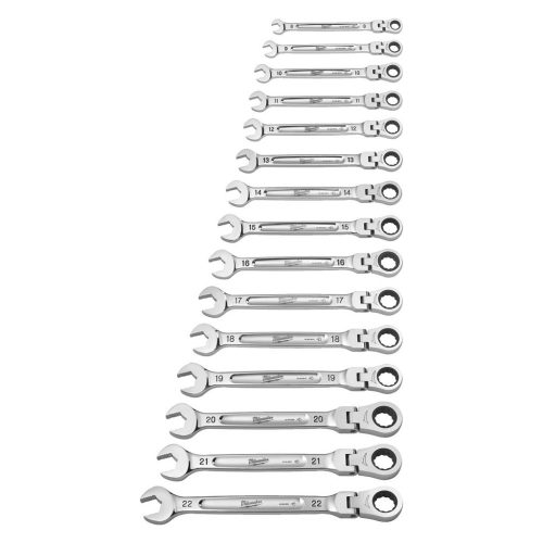 Milwaukee MAX BITE™ csuklós fejű racsnis csillag-villáskulcs 15 db