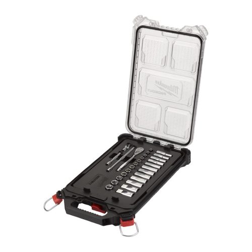 Milwaukee ¼″ racsnis dugókulcs készlet metrikus 28 db PACKOUT™ keskeny rendszerezőben