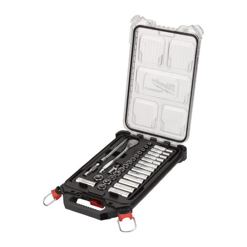 Milwaukee ⅜″ racsnis dugókulcs készlet metrikus 32 db PACKOUT™ keskeny rendszerezőben