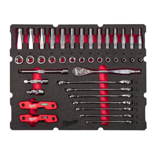 Milwaukee PACKOUT™ ⅜ Racsnis készlet 55 darabos habbetétben