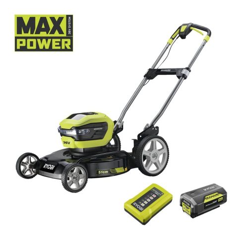 Ryobi RY36LMMX51A-140 36 V szénkefe nélküli mulcsozó fűnyíró, 51 cm vágási szélességgel (1 x 4.0 Ah)
